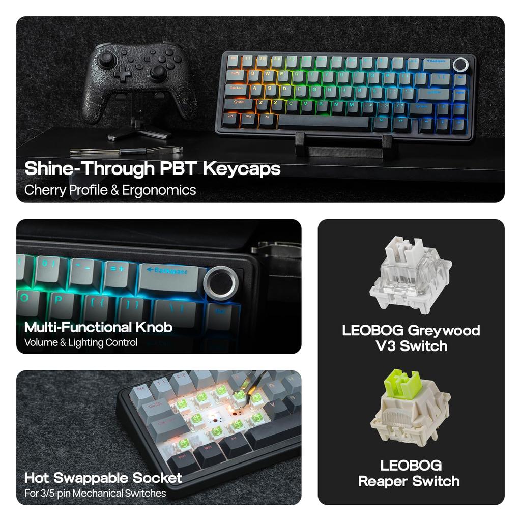 EPOMAKER X AULA F65 PRO Wireless Mechanical Gaming Creamy Gasket Translucent PBT RGB Technical Standards Certification Reaper Keyboard, 65% Layout,