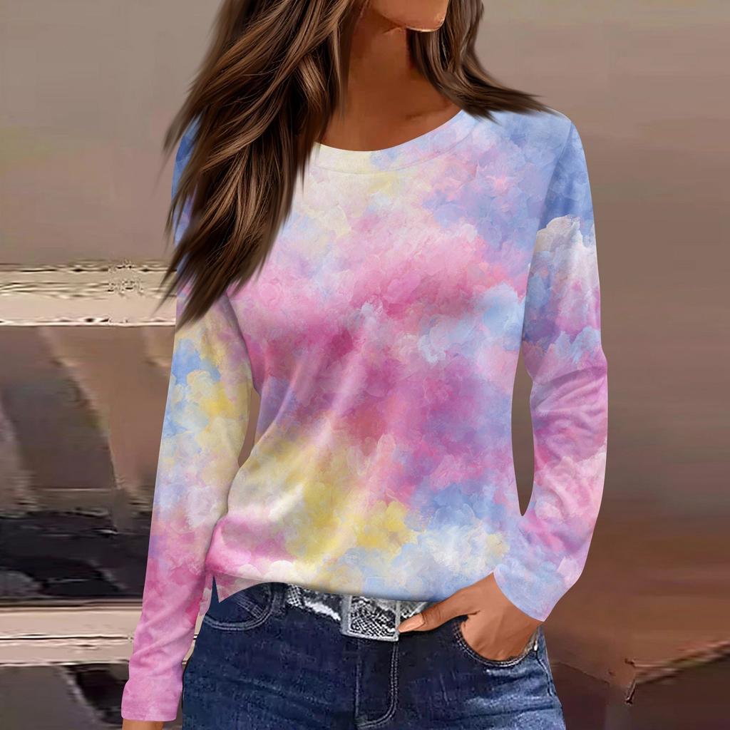 Damski codzienny top z długim rękawem z nadrukiem z okrągłym dekoltem