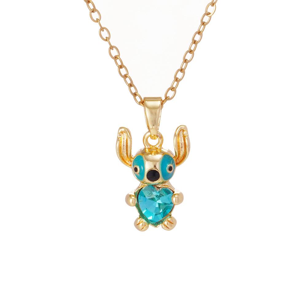 Fashion Pendant Necklace Cartoon Stitch Stainless Steel Link Chain 18K Gold Plated Zirconia Unisex No Fade No Allergy
