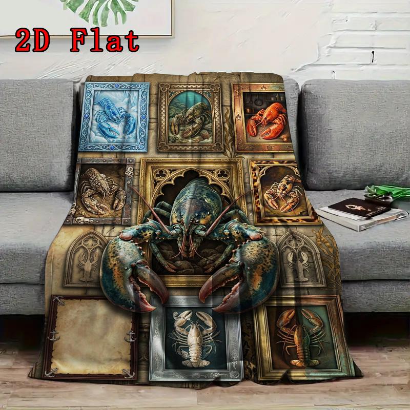Lobster Art Collection 2D Flat Pattern Flannel Blanket, High quality All Seasons, Home Decor, Warmth and Comfort, Perfect for Christmas Gifts.