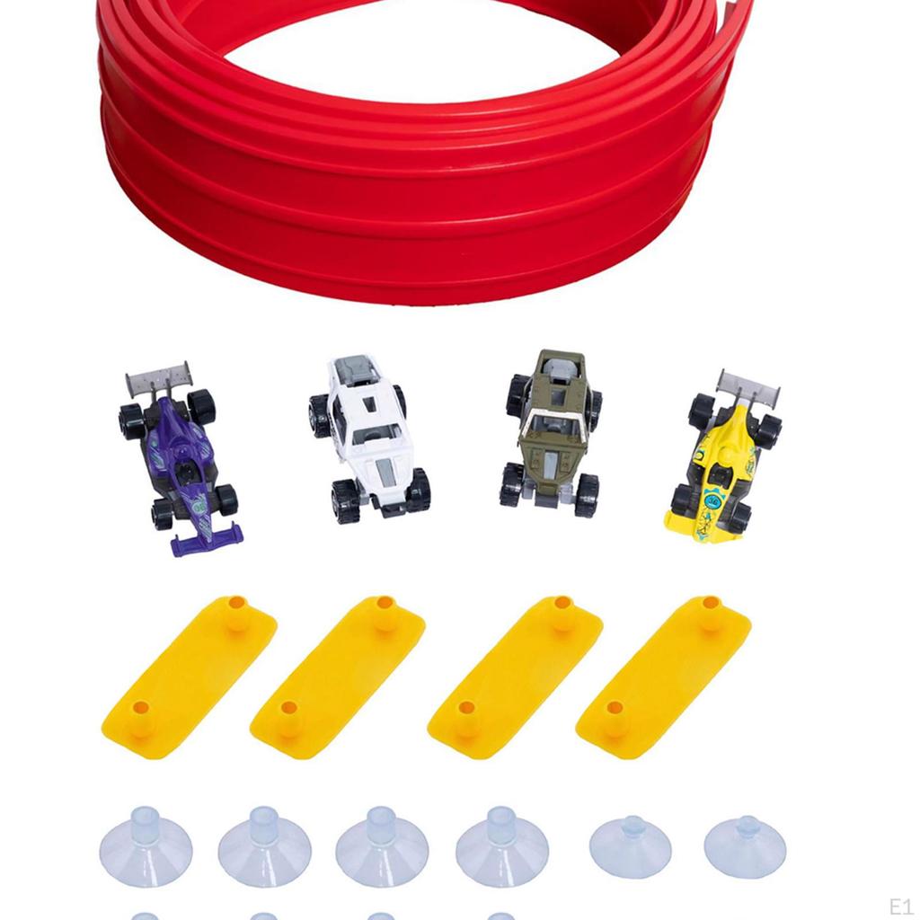 Flex Tracks Kids Toy with 4 Mini Car Model DIY Fun Versatile Gifts Suction Cup Mount Rolls Up