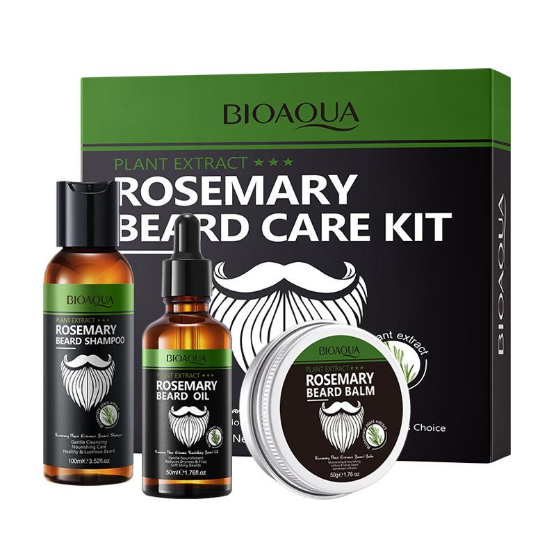 Rosemary Extract Beard Care Set Beard Oil Beard Balm Beard Growth Grooming Kit Moisturizing Beard Care 3 in 1 Set 100ml+50ml+50g