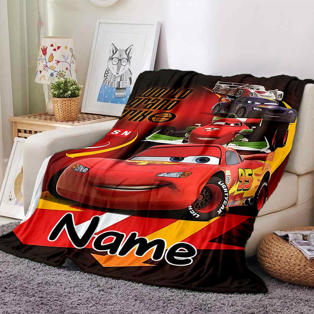 Custom Name Mcqueen Mater Adventure Flannel Blanket for Super Soft Cute Comfort Blanket for Travel Bedding Couch Sofa Blanket