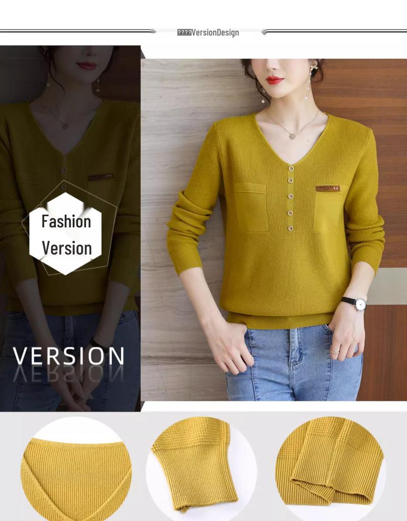 Women's V-Neck Knitted Bottoming Sweater - Stylish Inner Top for Spring, Autumn, and Winter 2024