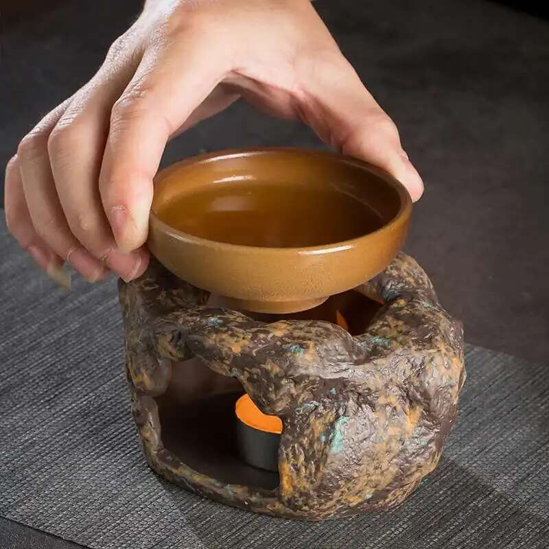 Stufa Riscalda Tè in Gres Giapponese Retrò Ceramica Candela Bruciatore Oli Essenziali Scalda Tè Kung Fu per Decorazione Casa Articoli da Tè