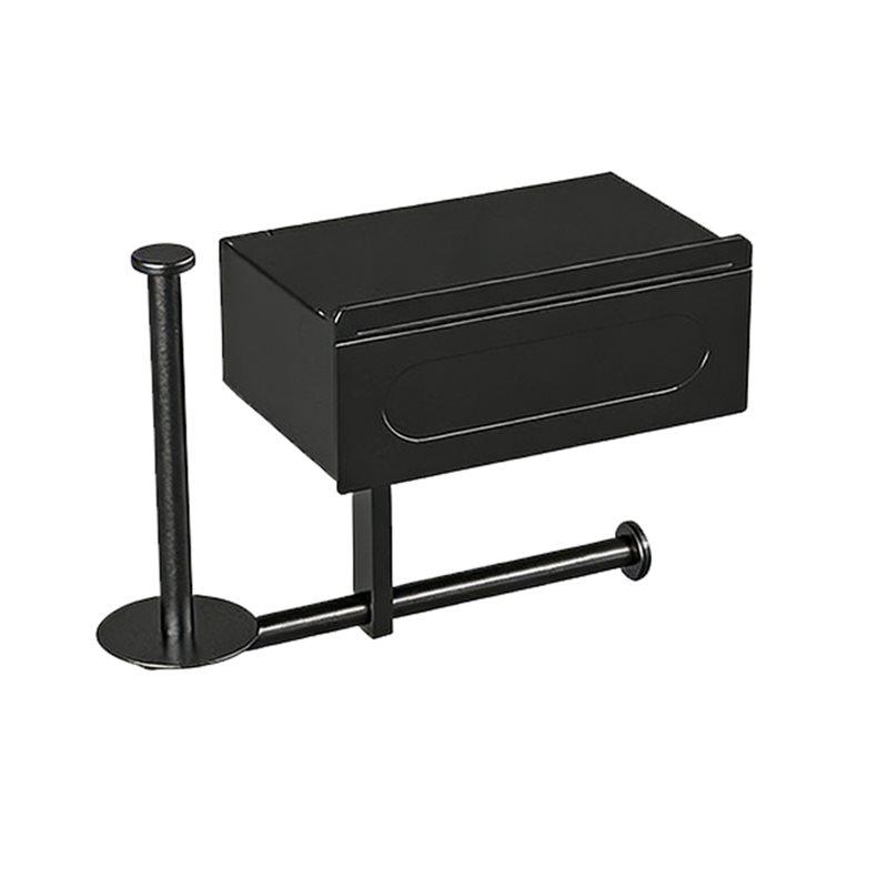 AS60-No-Drill,Bathroom Organizer For Essentials-Mounted Toilet Paper Holder In Sleek Black Featuring Shelf 1Pc Wall Mount Design