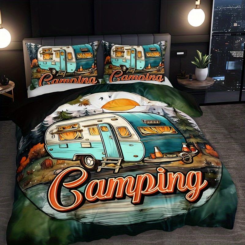 Set Biancheria da Letto con Stampa Lettere Camper: (1 Copripiumino + 2 Federe) - Nessun inserto per cuscino incluso Dimensioni Queen per Tutte le Stagioni