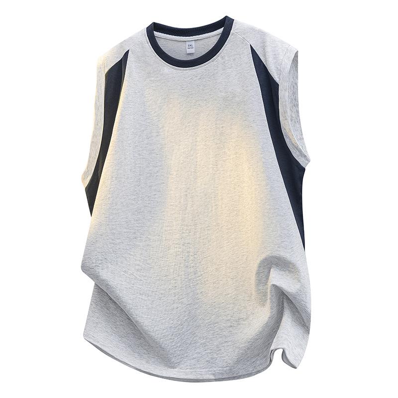 Sleeveless Round Neck Boys' Tops With Color Inserts Casual Sports Waistcoat T-shirt