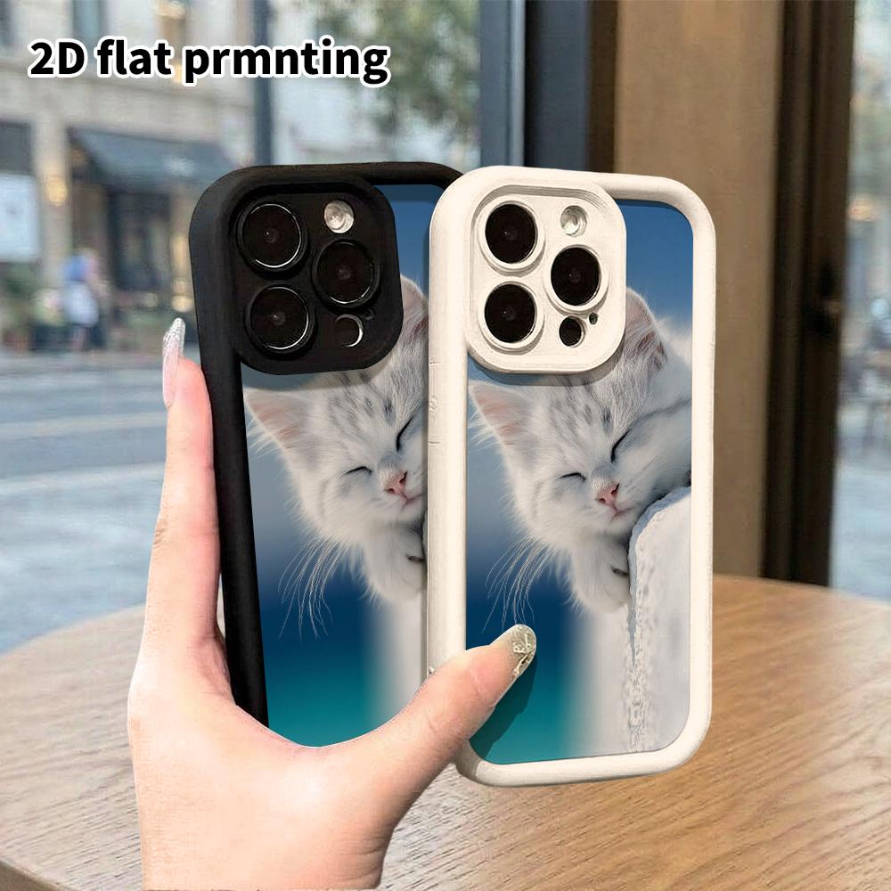 Phone case: 2D flat design suitable for iPhone 18 17 16 15 14 13 Pro protective case, fluffy kitten, perfect Christmas and Halloween holiday gift
