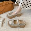 French bow Mary Jane single shoes women's 2025 summer and autumn new models with skirts, muffins, thick soles, big head and small leather shoes
