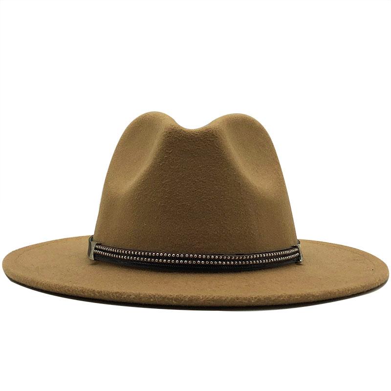 17 Colors Wool Felt Jazz Fedora Hats Belt Buckle Decor Women Unisex Wide Brim Panama Trilby Cowboy Cap Sun Hat