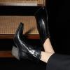 Fashion NEW Autumn Women Boots Split Leather Shoes for Women Pointed Toe Chunky Heel Shoes Slip-on Ankle Boots Retro Black Western Boots