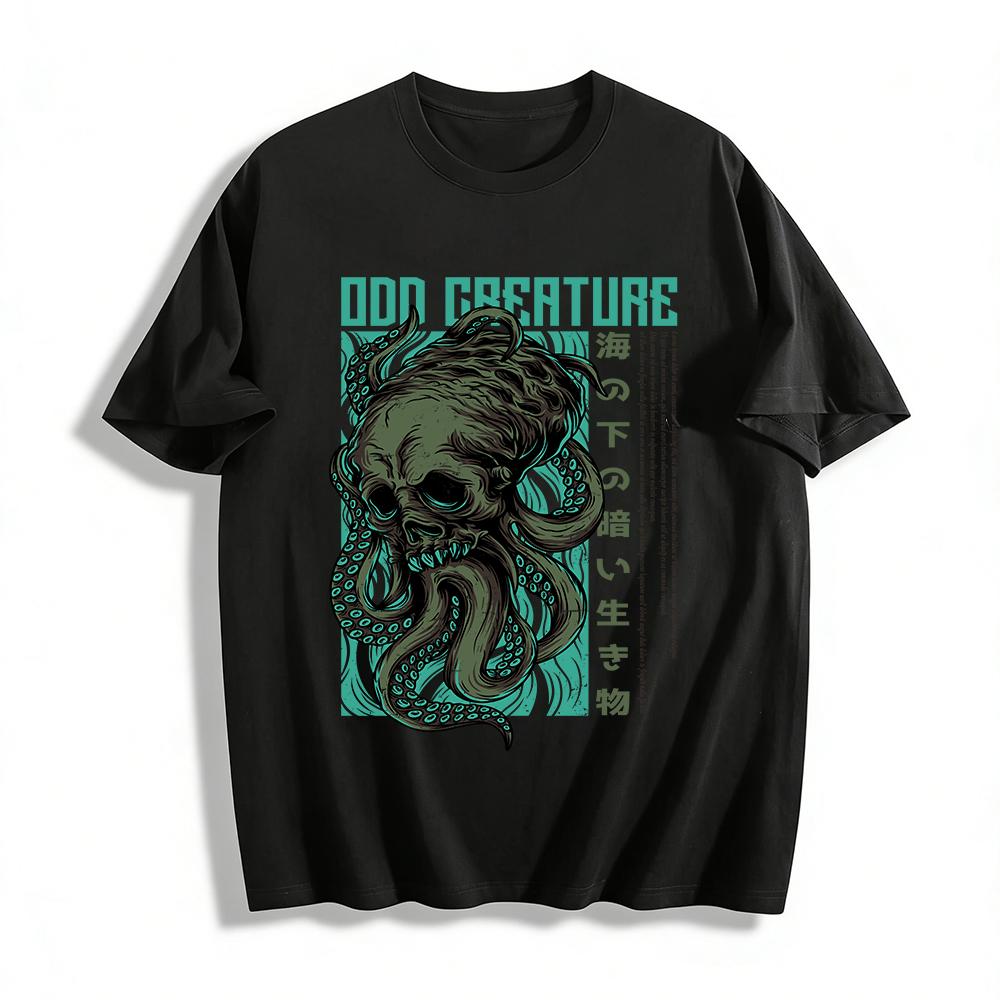 Cthulhu Style Octopus Skull Graphic Print T-Shirt Pure cotton T-shirt XXS