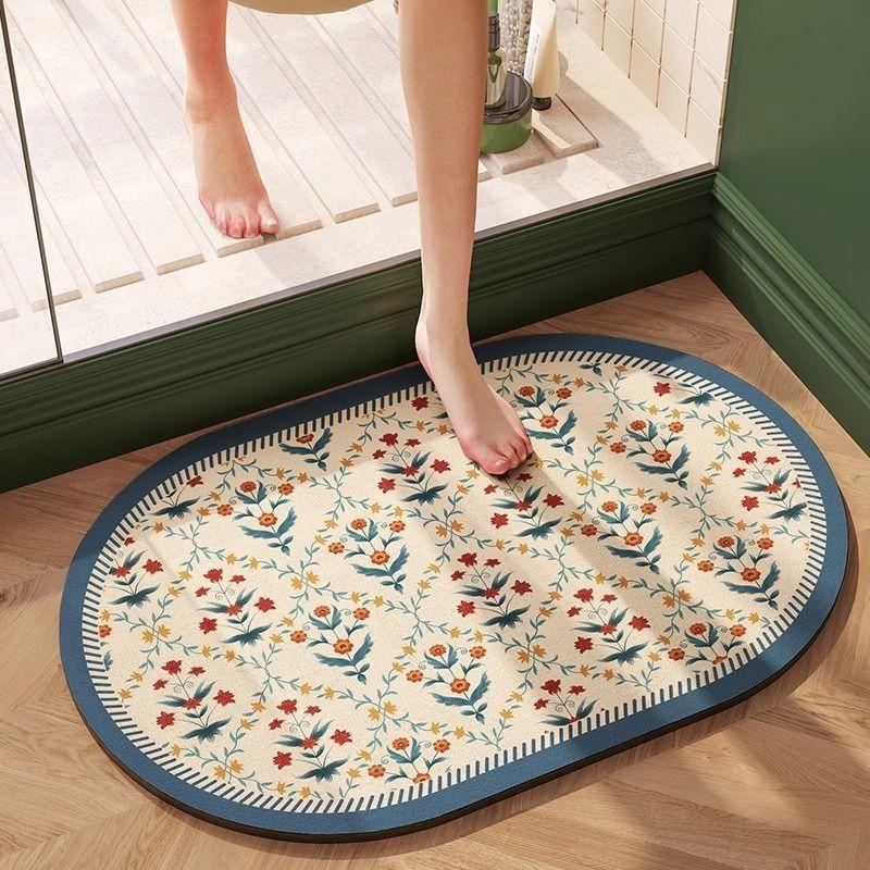 American Flower Diatom Mud Floor Mat Bathroom Non-Slip Easy To Take Care Of Floor Mat Household Toilet Water-Absorbing And Dirt-Resistant Floor Mat