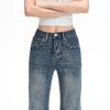 Spring Full Star Rhinestone Non Cling High Waist Floor Micro Flare Shiny Denim Pants For Women Casual Pants Oversize Denim Trousers
