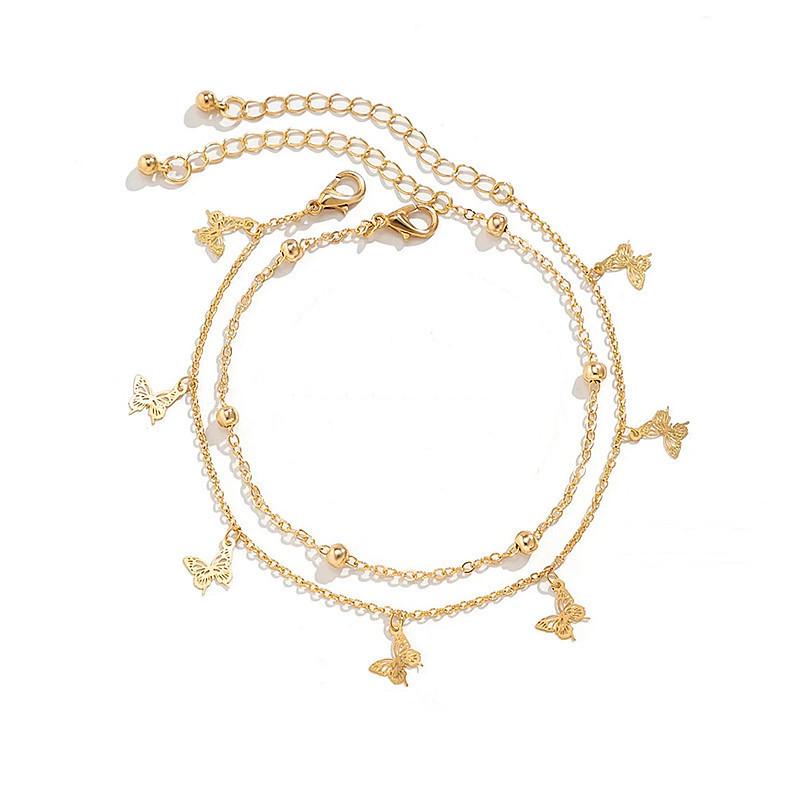 Fashion stacked women's beach copper bead foot decoration simple and exquisite hollow butterfly pendant anklet
