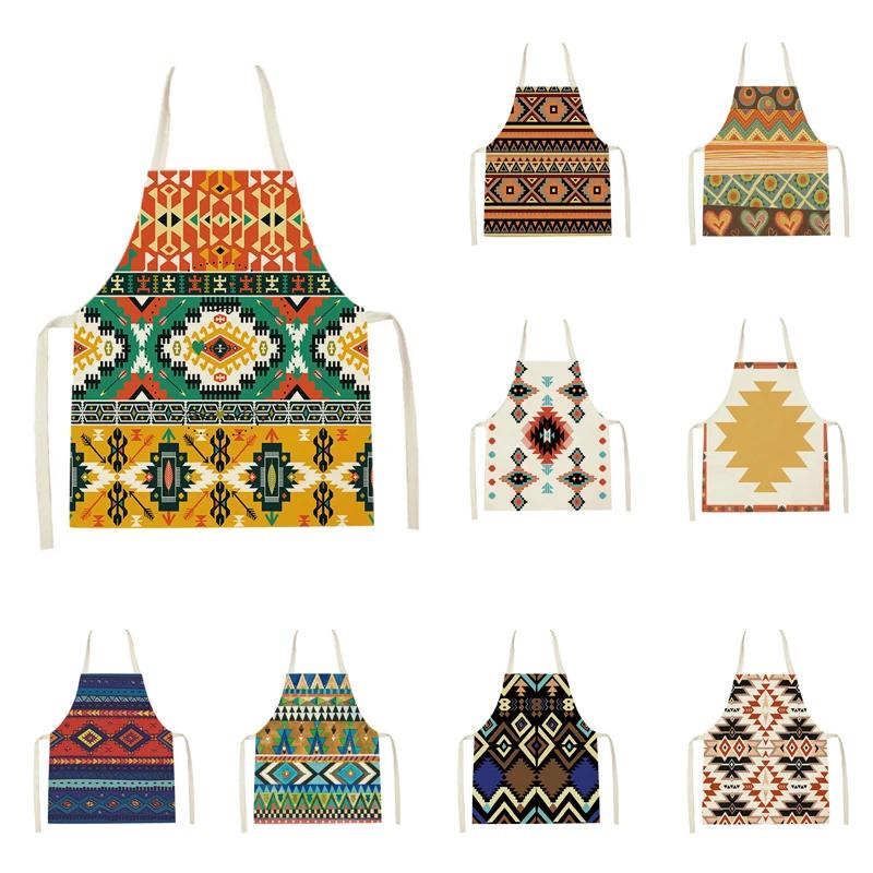 Retro Geometry Print Kitchen Apron for Woman Man Bohemia Linen Baking Aprons Adult Kids Cooking Apron Cleaning Tools Tablier