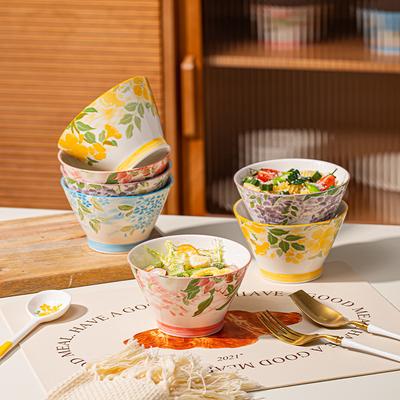 Janpanese Style Creative Ceramic Rice Bowl Colored Noodle Soup Salad Bowl Fruit Yogurt Salad Bowl Household Kitchen Tableware
