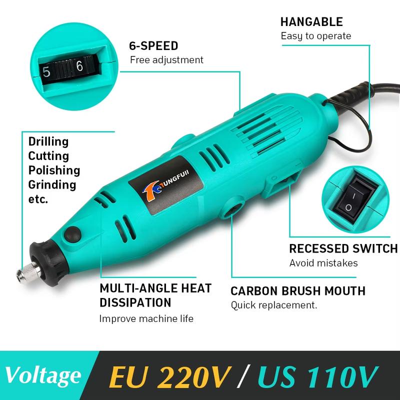 Electric Mini Drill Grinder Engraver Polisher 110V/220V Mini Rotary Tool with Dremel Accessories Variable Speed Power Tool