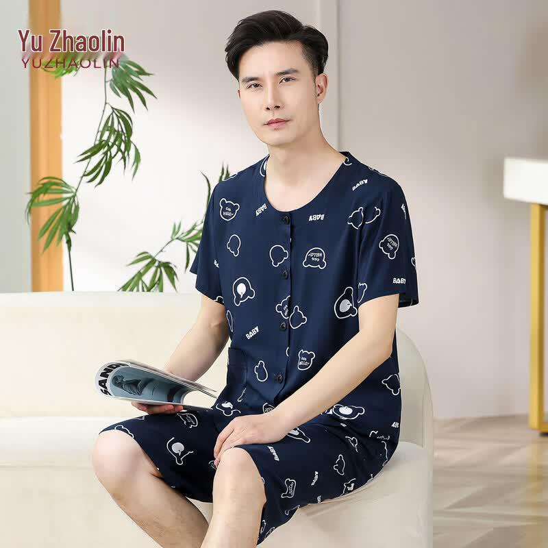 YUZHAOLIN Men s Summer Short-Sleeve Pyjama Set 3XL