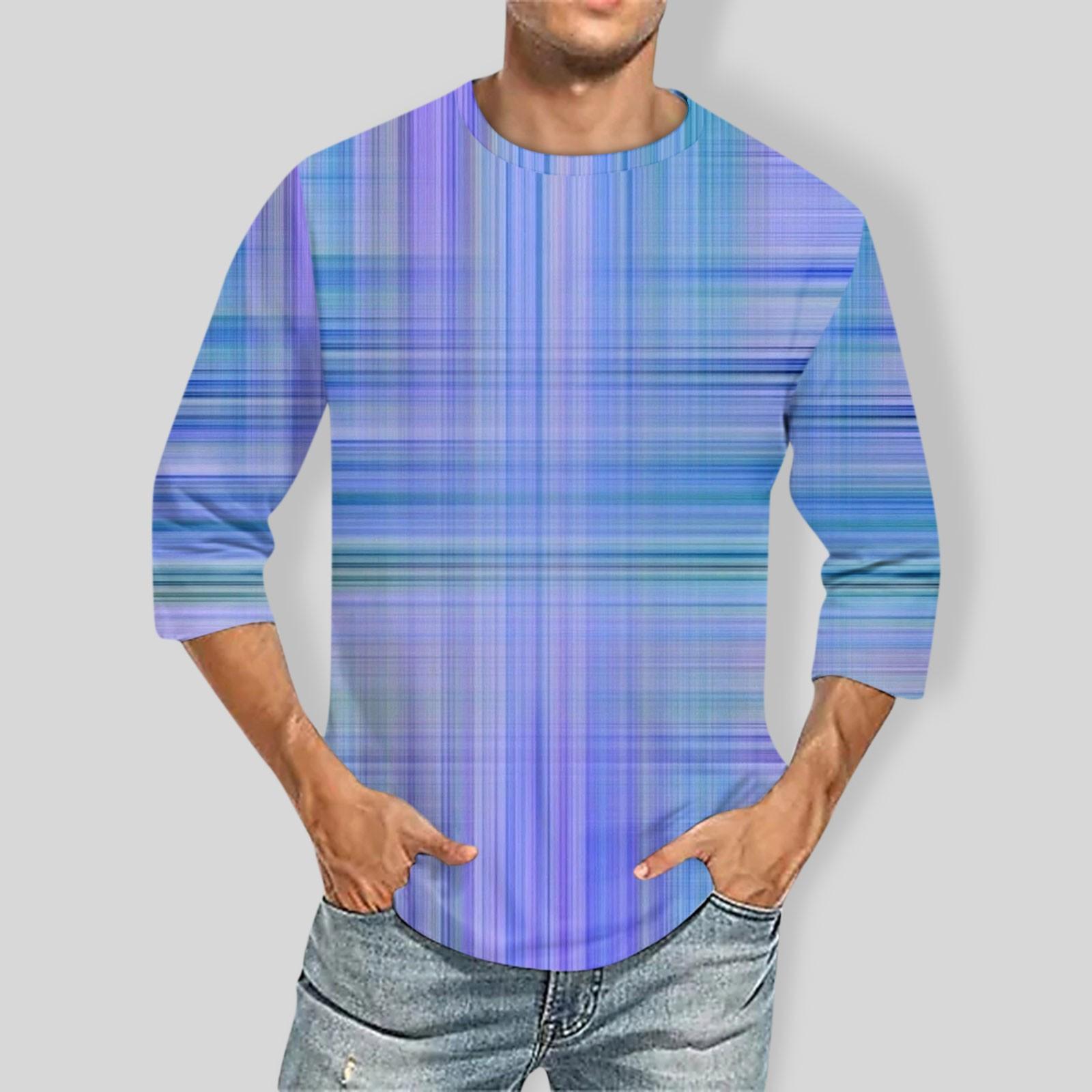 

Мужская однотонная футболка с круглым вырезом и рукавами три четверти XL синий