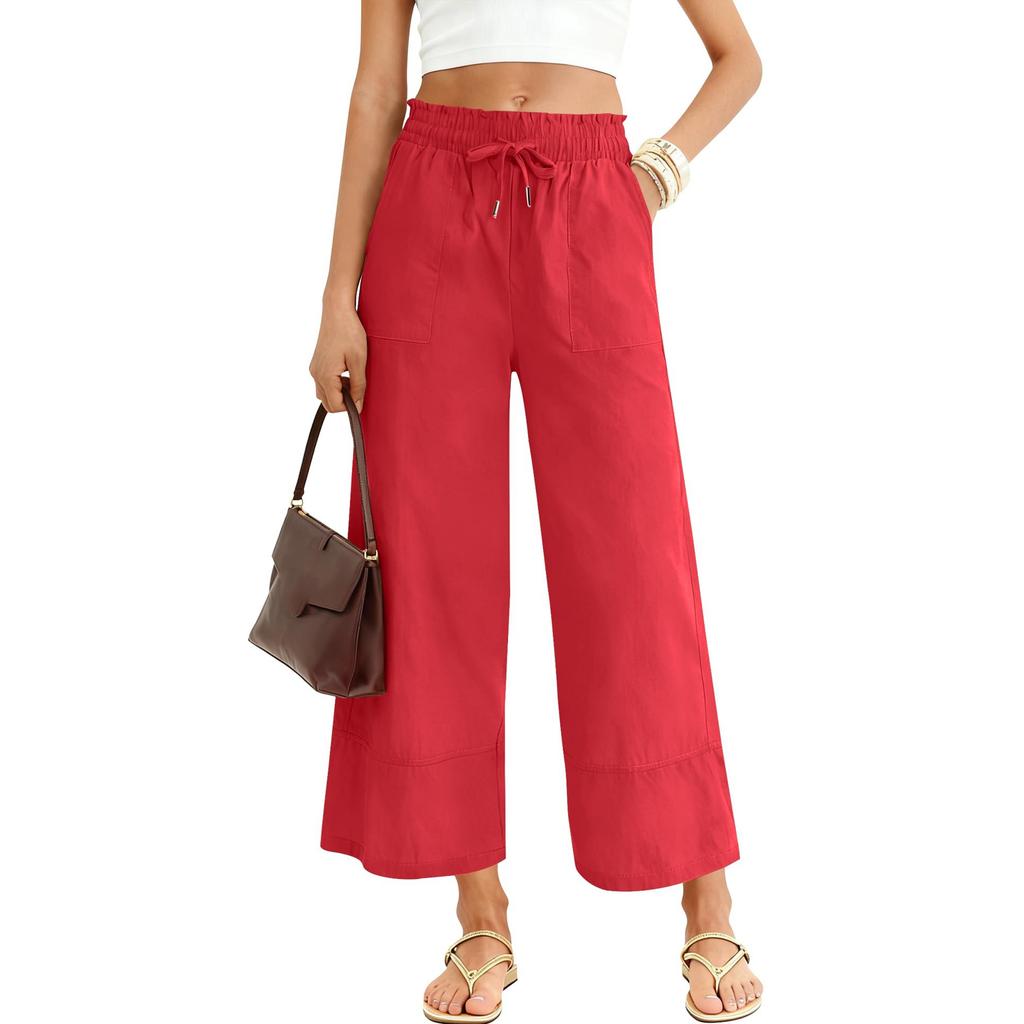 Pantalon Femme Élastique Taille Haute Coupe Décontractée Jambe Large Pantalon Long Pantalon Avec Poches