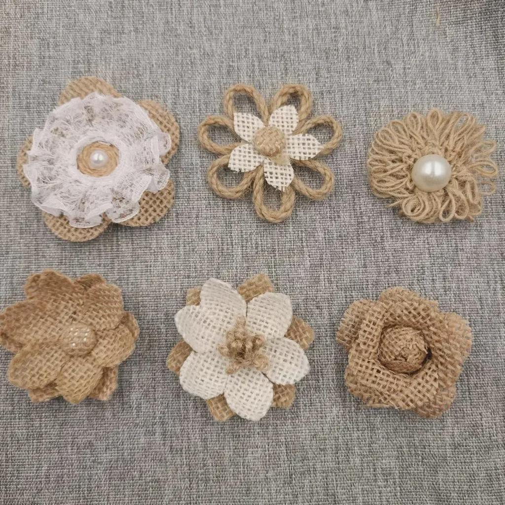 Coș cu flori din in făcut manual: Decor pălărie cu fundă trandafir 3D pentru bricolaj și activități artizanale pentru grădiniță