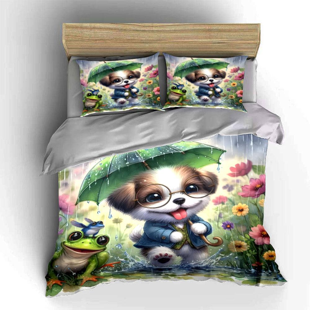 Rainy Day Companions Adventure Kid S And Adults Bedroom Decor, Exquisite Three-Piece Bedding Set Gift (as the picture,EU Twin 135X200cm&set)