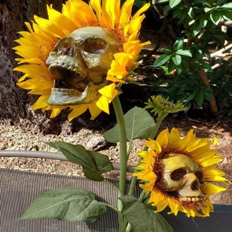 1pc Creepy Skull Sunflower Flowers Skull Festival Art Craft Garden Decoration Simulation Flower Ornaments Halloween Decorations