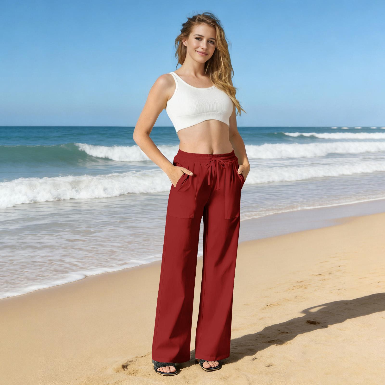 

Women s Casual Loose Pants Straight Wide Leg Pants Casual Pants XL винний