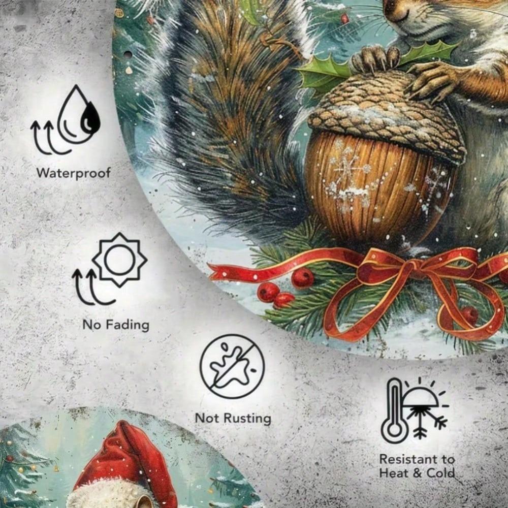Vintage Christmas Squirrel 8x8 Inch Embossed Metal Tin Sign Wall Art Home Decor