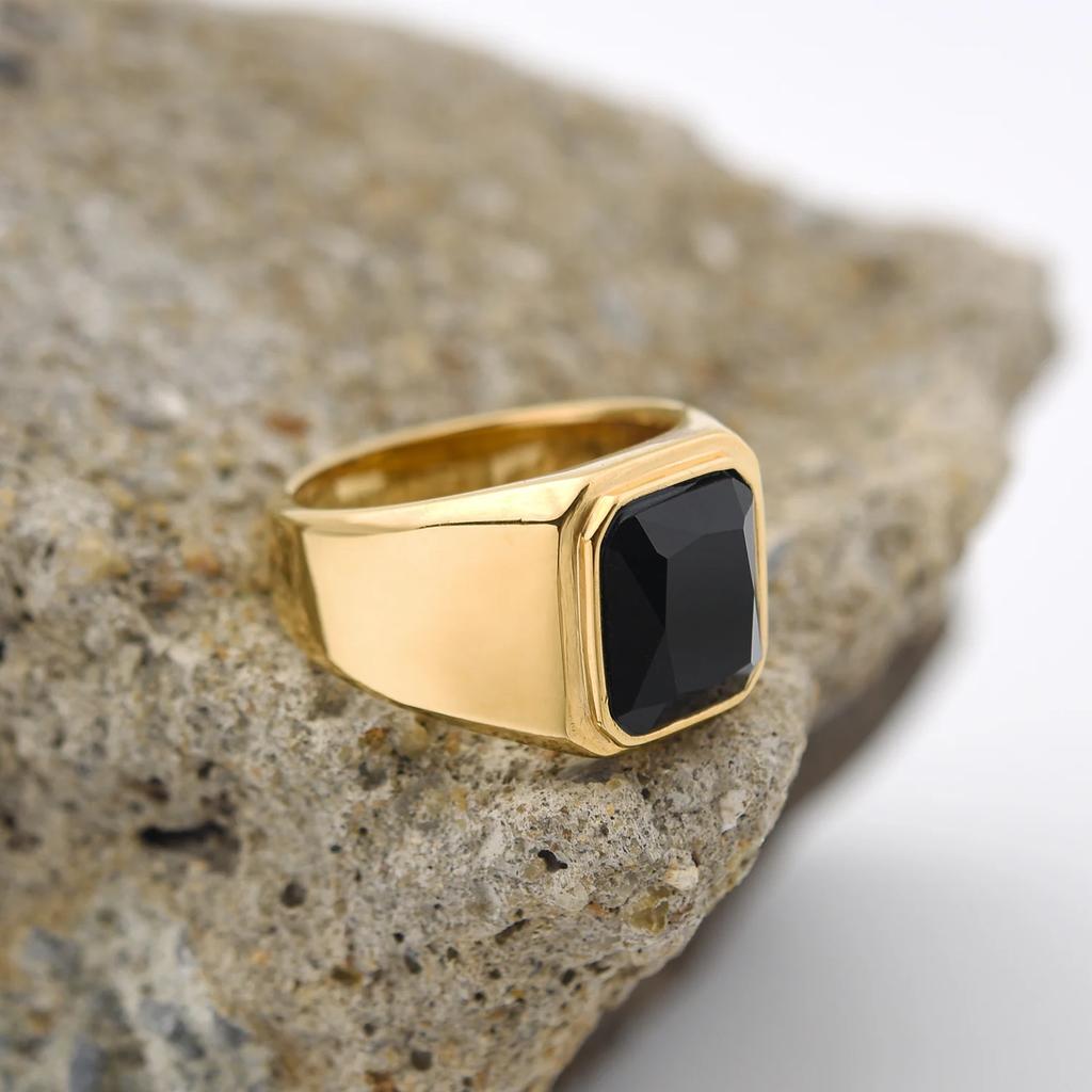 R3381 Męski/Damski Trend Wysoka Jakość Stal Nierdzewna 316L Wielokolorowe Cyrkonia Styl Onyks Złote Pierścionki Biżuteria