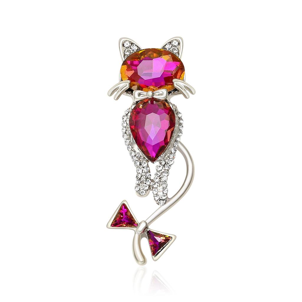 Glass Cat Brooch for Women Rhinestone Animal Kitten Lapel Pins Party Accessories