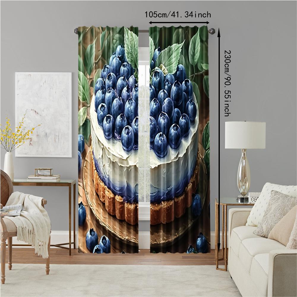 Versatile Polyester Transparent Curtains Home Decoration Blueberry Cake Use Bedrooms Living Rooms Set Of 2 Made Sitting Room Decor