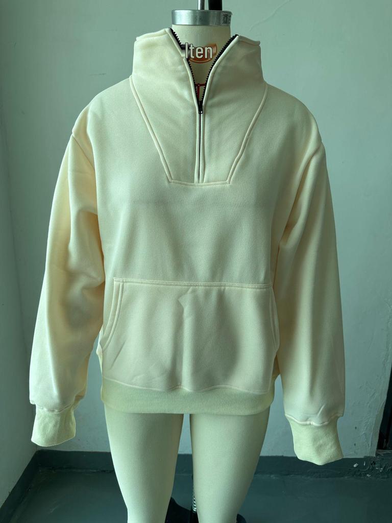 2023 Autumn-Winter Women's Fleece Stand Collar Zipper Hoodie with Pockets