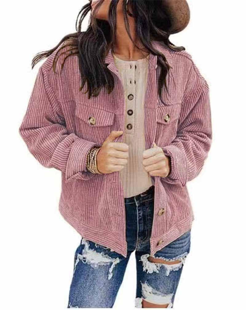 2026 New Women's Corduroy Shirt Jacket Cardigan, Solid Color Button Front Open Coat for Autumn Winter Casual Wear S-3XL