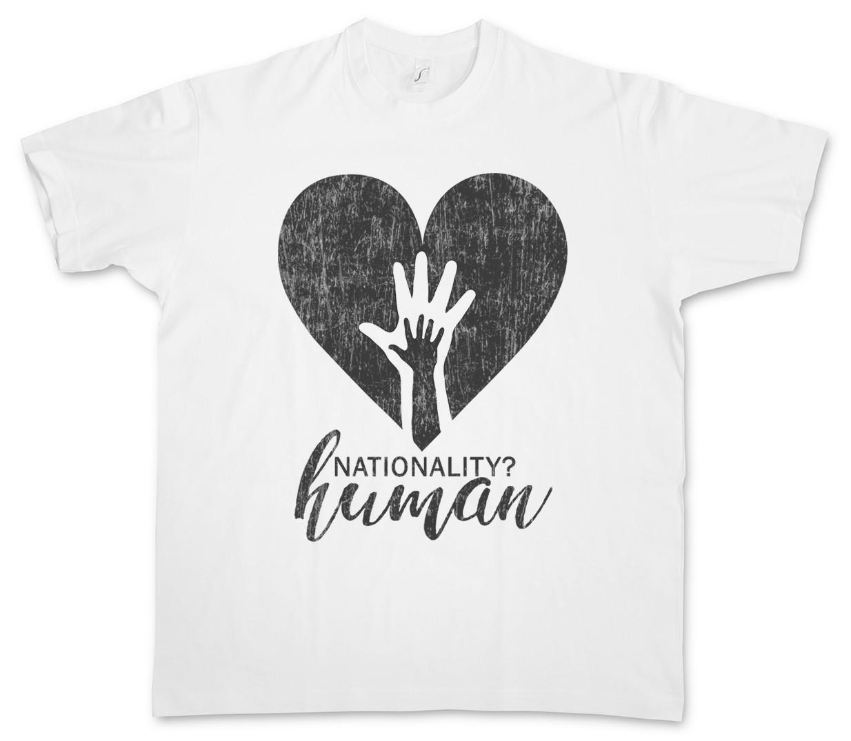 

Nationality Human T-Shirt Mens Womens Tees Top Socialism Communism Heart Hand No Nations Borders 2XL