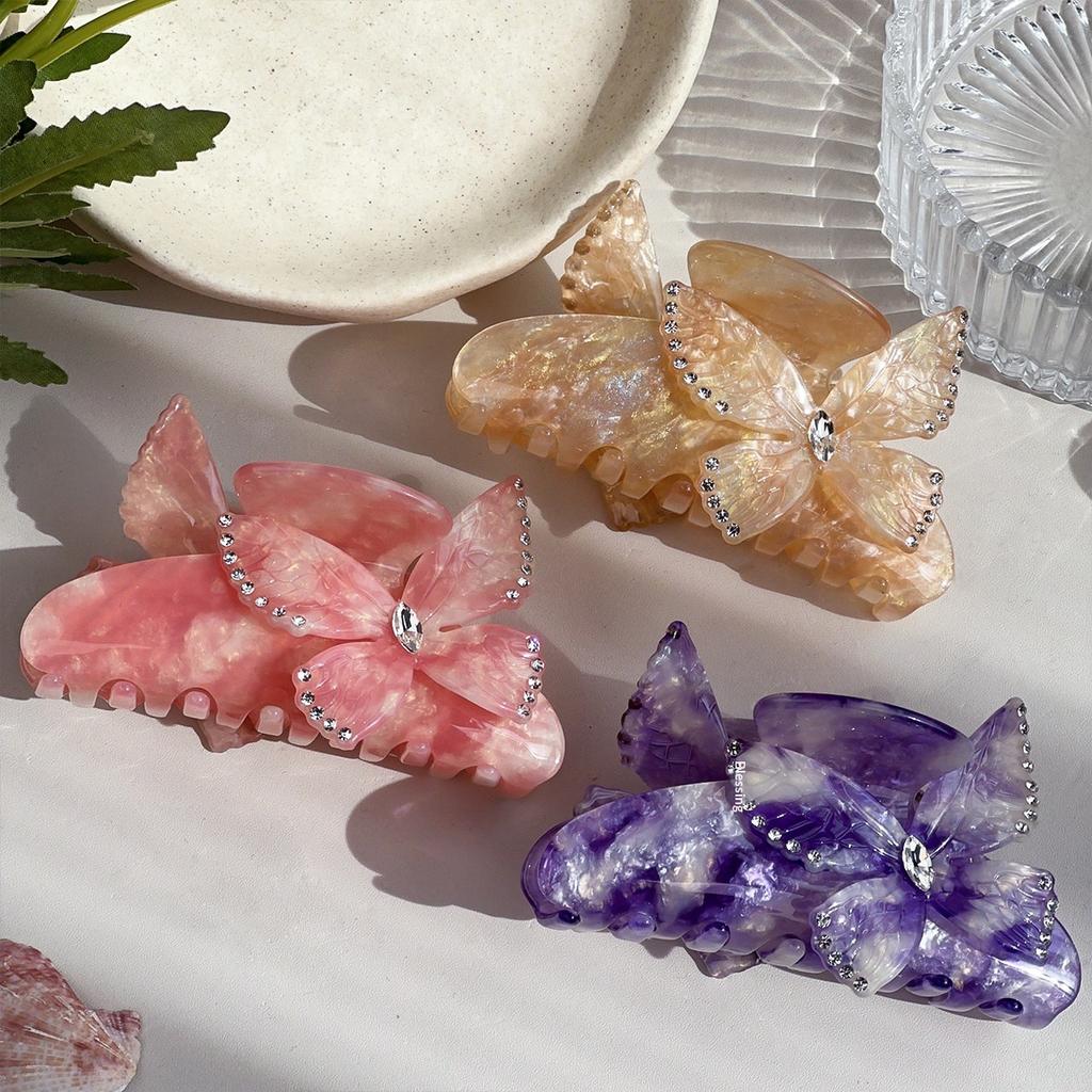 Flower Butterfly Acetate Hair Clip Spring Summer Gradient Candy Color Sweet Elegant Women's Large Hair Clip
