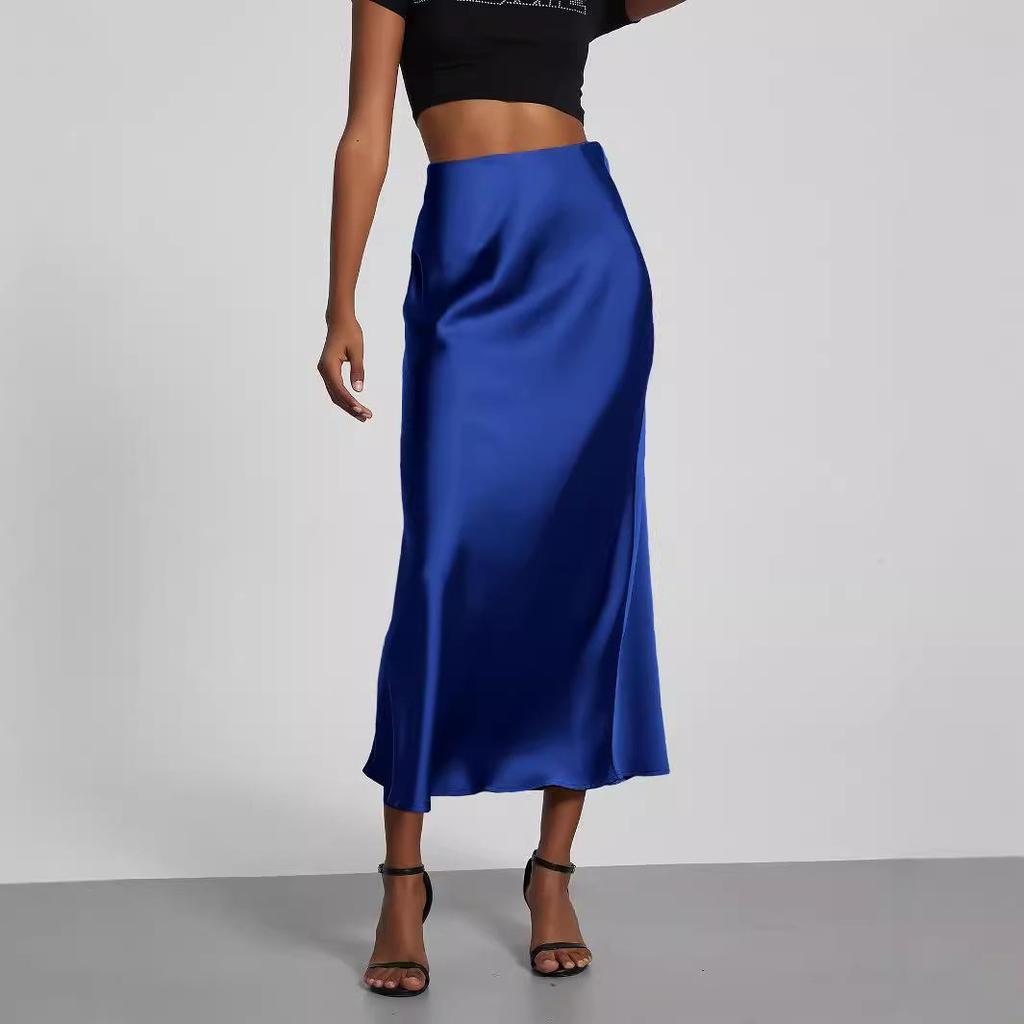 Elegant European and American Style Women's Satin Midi Skirt – Smooth, Slim, and Silky Texture for Summer