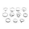 Women's Knuckle Ring Set Opal Joint Stackable Middle Finger Ring Bohemian Vintage Jewelry 11 Pieces/set