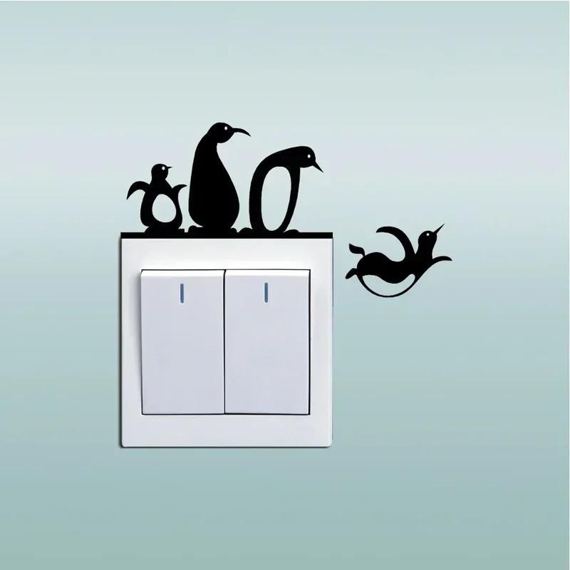 2026 Hot Selling Cute Penguin Switch Sticker Personality Funny Animal Wall Decoration PVC Graffiti Wall Sticker Self-adhesive