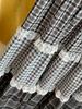 2026 Spring/Summer Women's Retro Plaid Lace Trim A-line Long Skirt with Elastic Waist