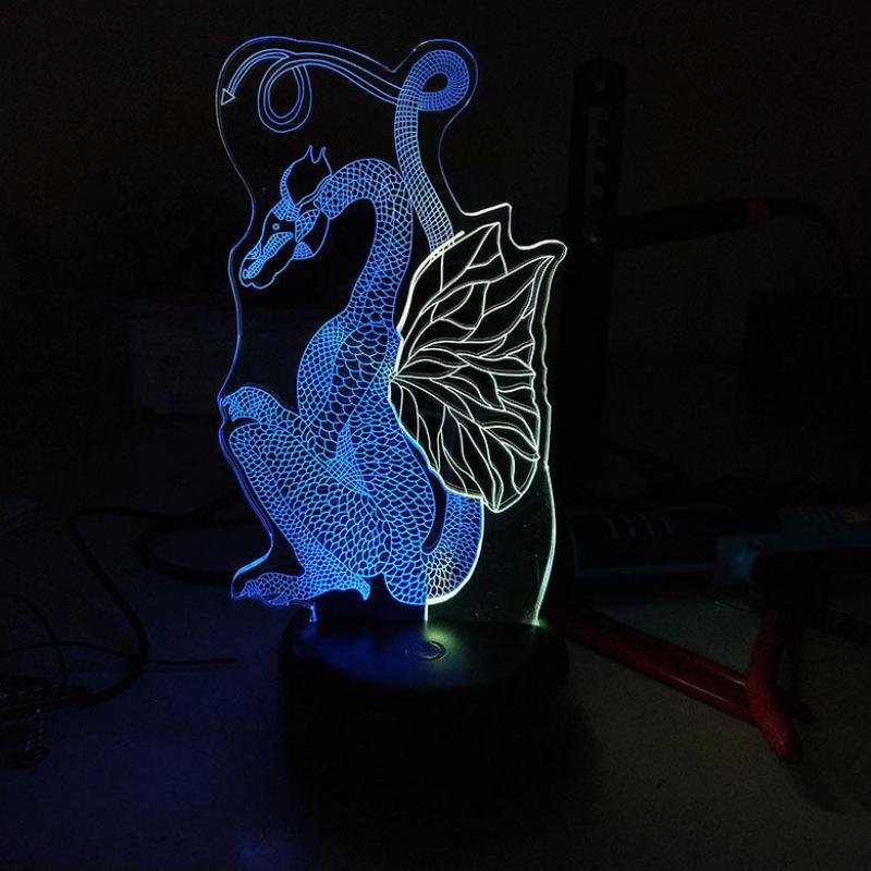 Led 3d Small Dragon Desk Lamp For Living Room Creative Seven Color Touch Tv Filled Table Lamp For Bedroom