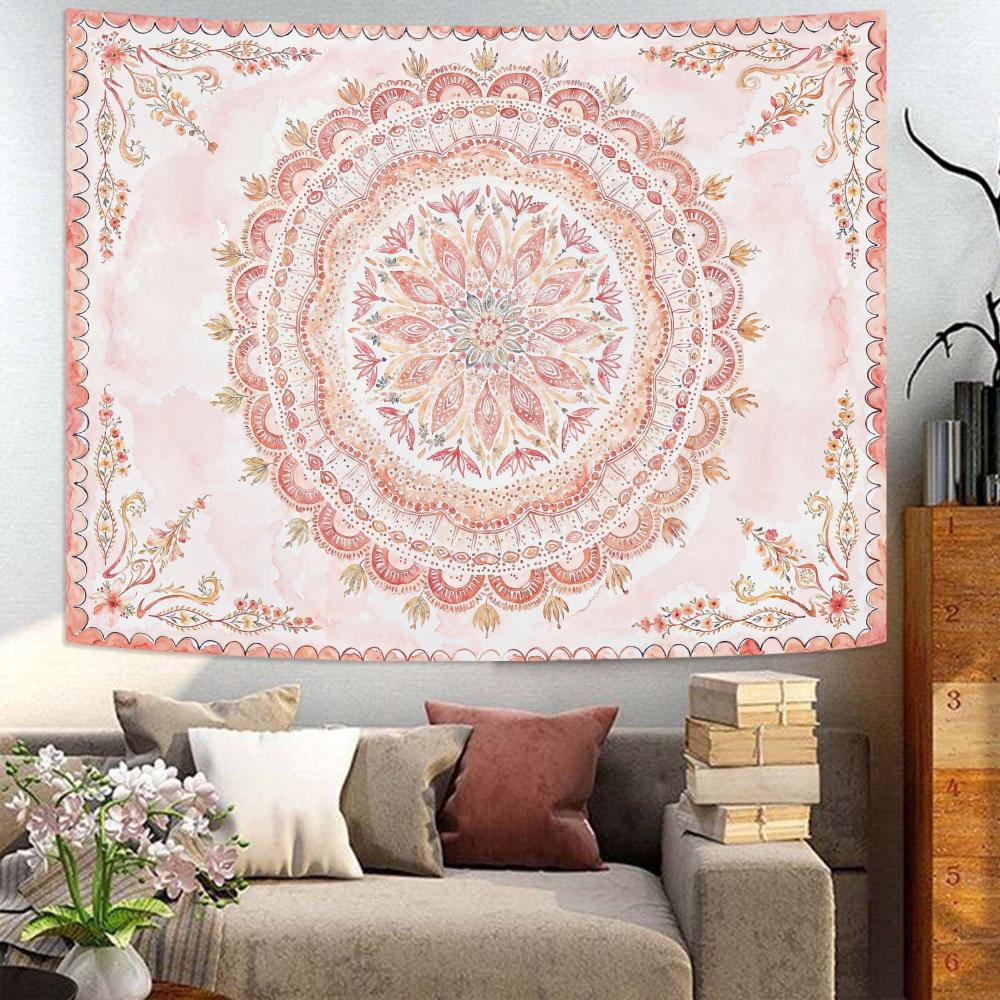 VIKAMA Bohemian Floral Mandala Tapestry Aesthetic Watercolour Hippie Bedroom Living Room Dormitory Hanging Cloth Home Decor