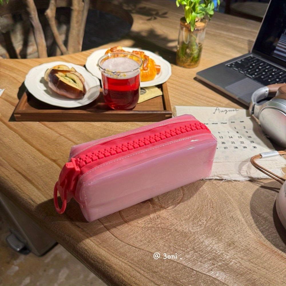 Available Jelly-Like Stationery Organizer Dopamine Pencil Case Minimalist Solid Color Ins Durable Bag Upright