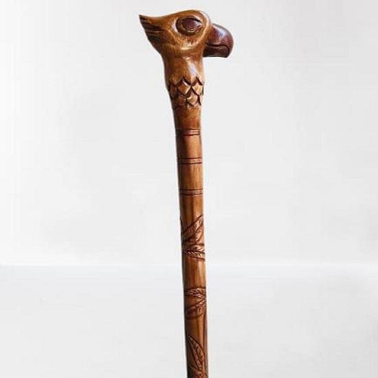 Handcrafted Parrot Head Walking Stick  Unique Wooden Cane with Detailed Carving, Elegant and Functional