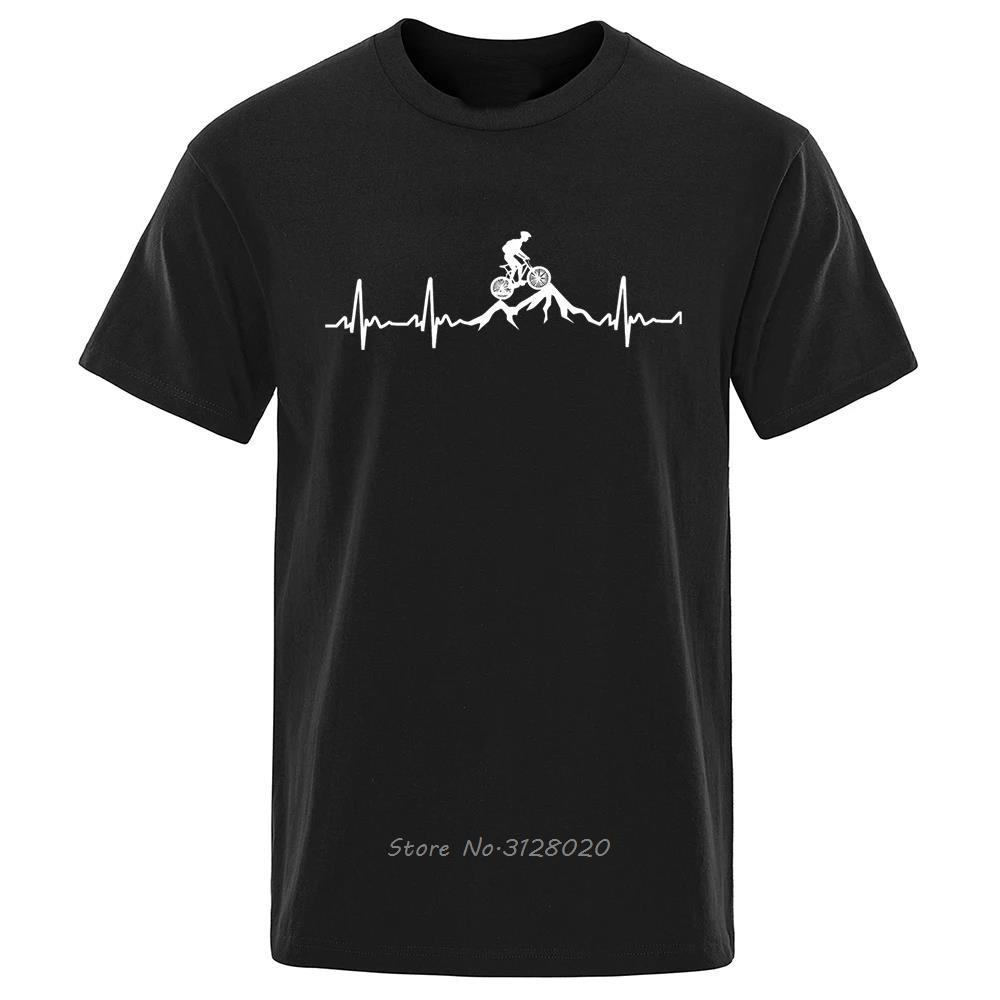 Mountain Bike Heartbeat Funny Mtb Dirt Bike Men Tshirt Hip Hop Casual Tops Summer Street T Shirt Oversized Cotton Tshirt Tees