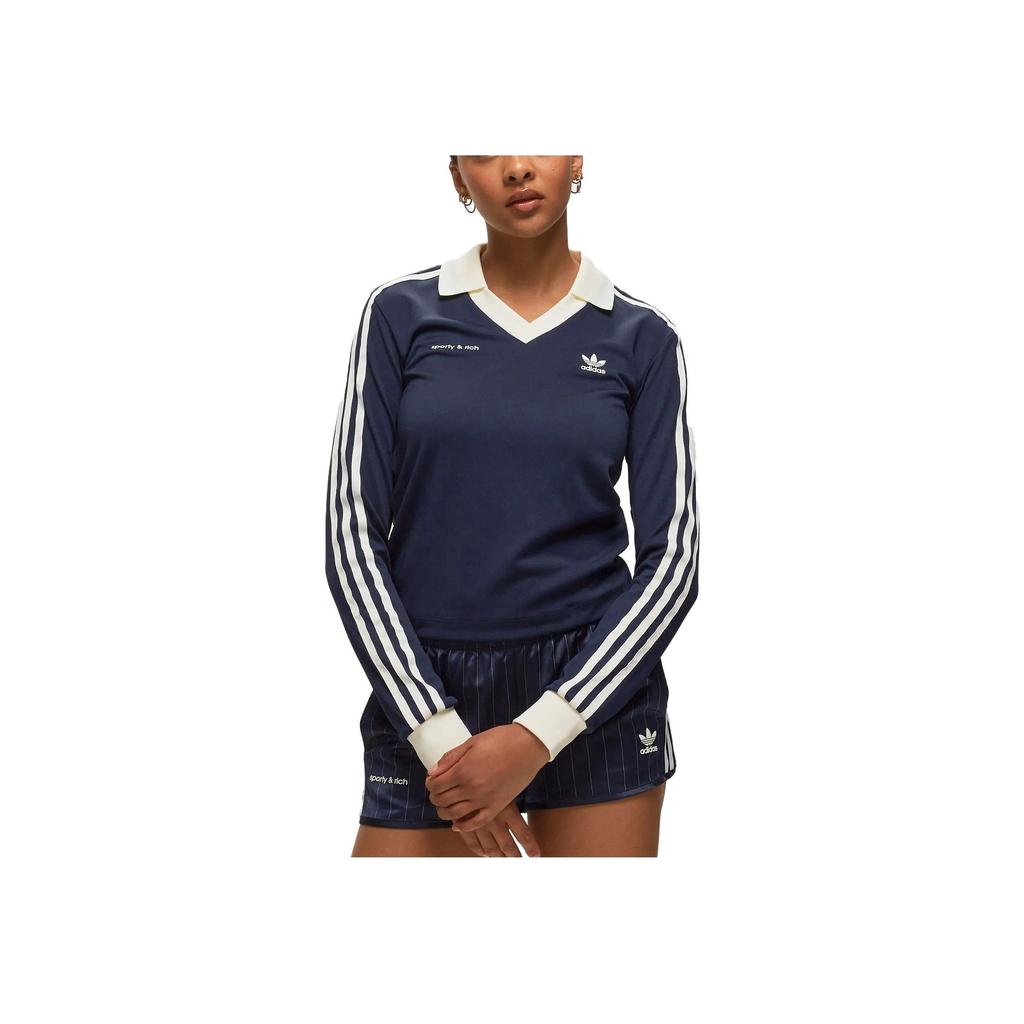 Adidas Originals X Sporty & Rich Adidas Trefoil X Sporty & Rich Striped Logo Long Sleeve T-Shirt Women Tops Ink-Black IN5248