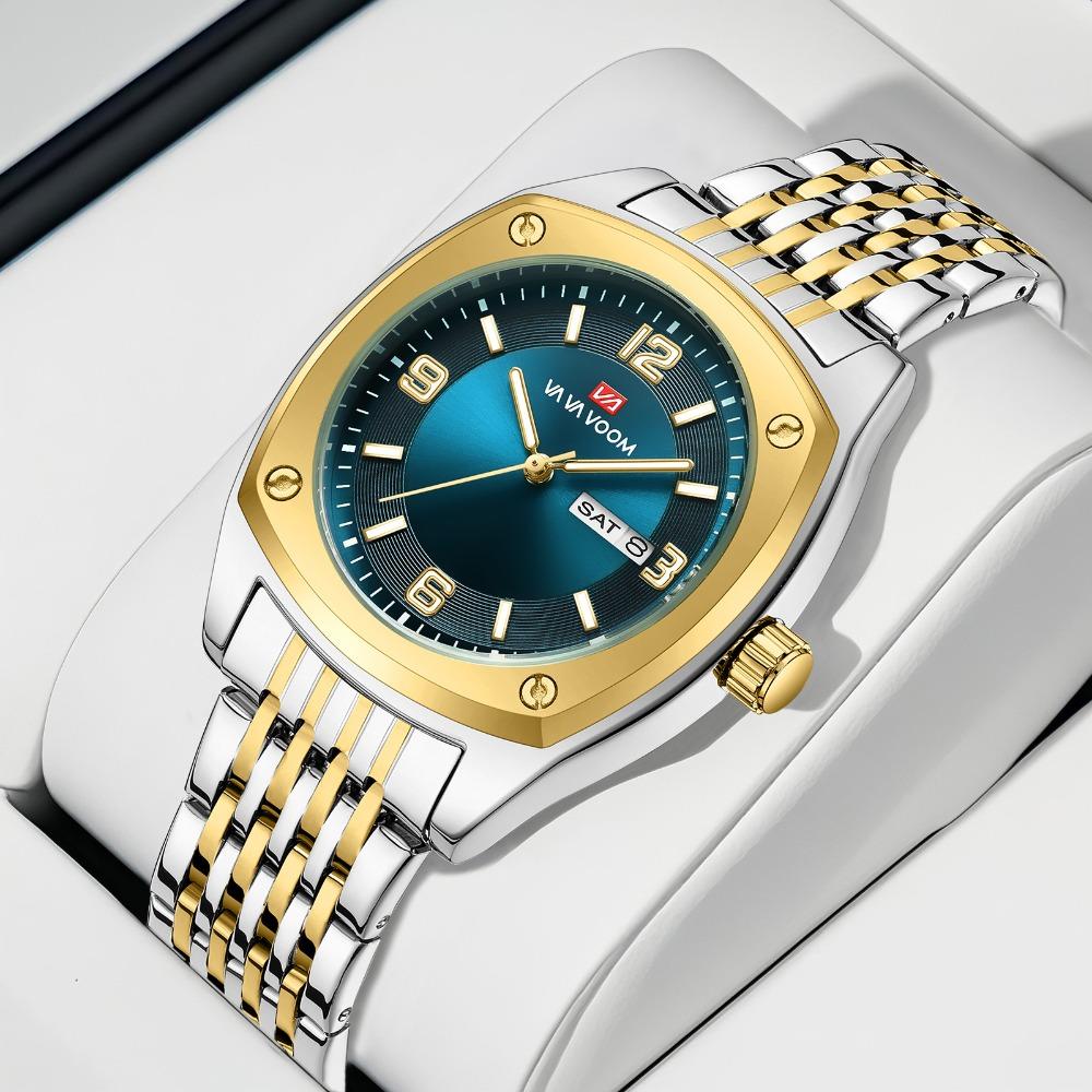 VA VA VOOM Dual Calendar Business Men's Watch Waterproof Luminous Quartz Steel Belt Watch