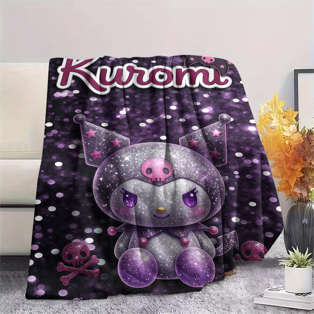 1PC Kuromi Print Flannel Blanket, High quality All Seasons, Home Decor, Warmth and Comfort, Perfect for Christmas Gifts